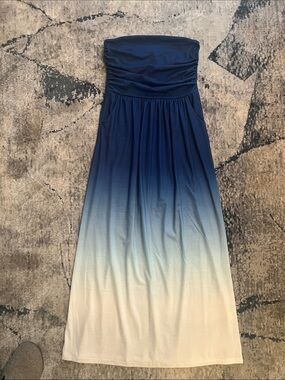 Grace Karin Strapless Ombre Maxi Dress in Navy and Cream